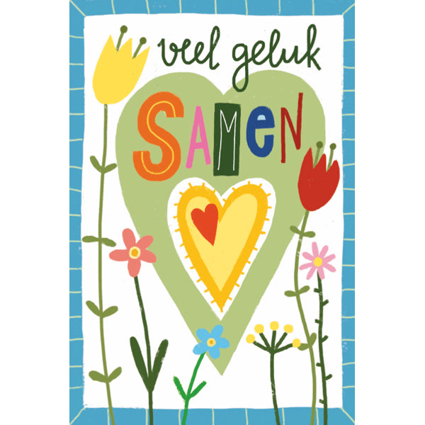 Wenskaart veel geluk samen, bloemen (F15019)