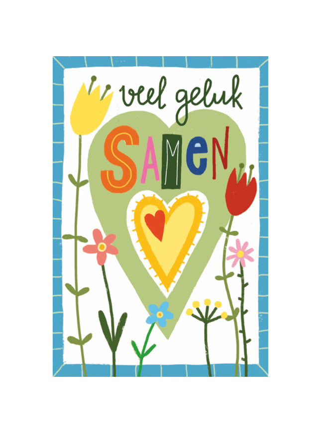 Wenskaart veel geluk samen, bloemen (F15019)
