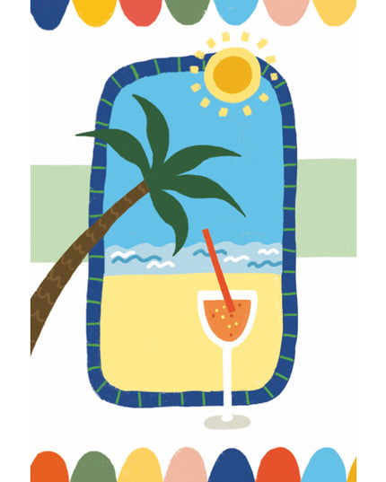 Wenskaart palm strand, cocktail (F15039)