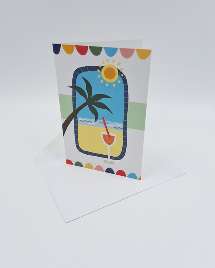 Wenskaart palm strand, cocktail (F15039)