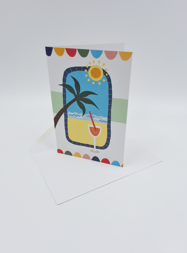 Wenskaart palm strand, cocktail (F15039)