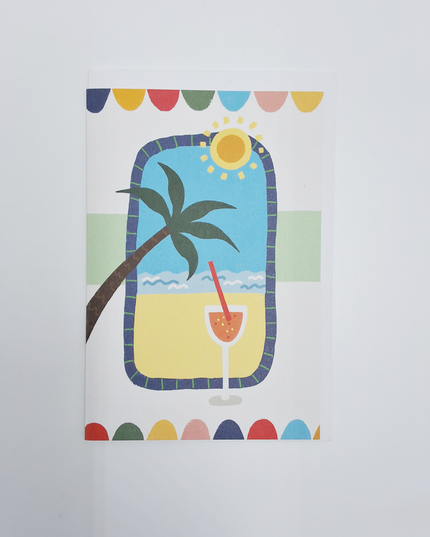 Wenskaart palm strand, cocktail (F15039)