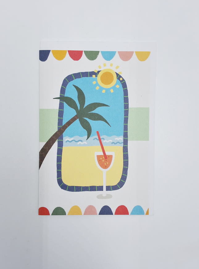 Wenskaart palm strand, cocktail (F15039)