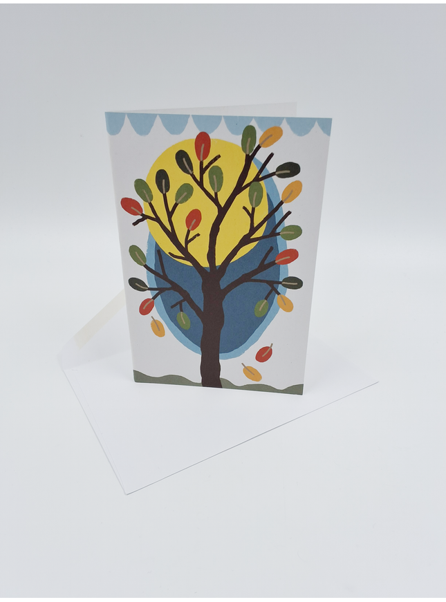 Greeting card moon, tree, leaves (F15042)