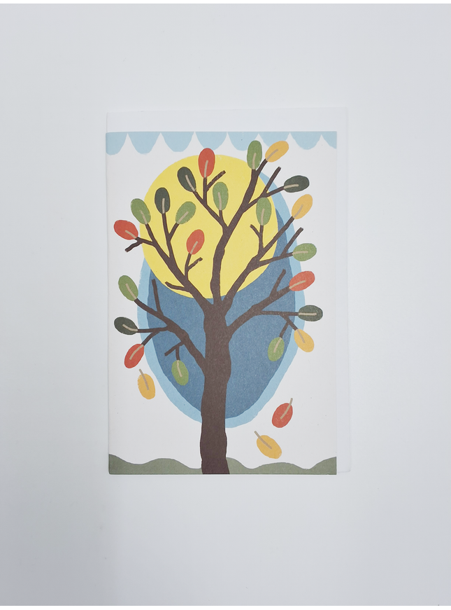 Greeting card moon, tree, leaves (F15042)