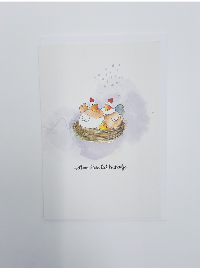 Wenskaart kippen, welkom klein lief kuikentje (F15218)