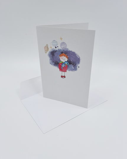 Wenskaart kind met blauwe knuffel (F15221)