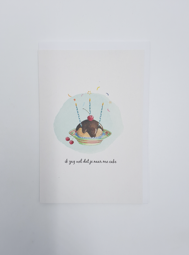 wenskaart gebakje, ik zag wel dat je naar me cake (F15223)