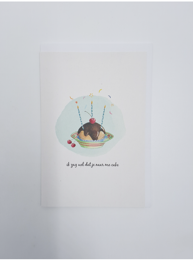 wenskaart gebakje, ik zag wel dat je naar me cake (F15223)