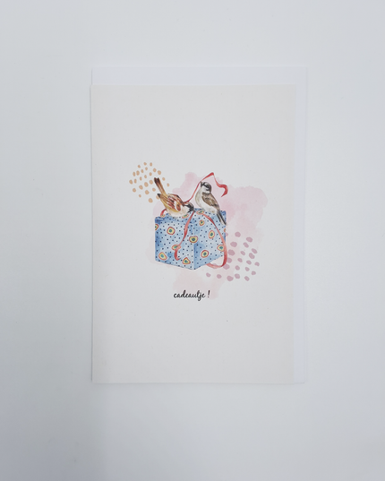 wenskaart vogeltjes en cadeau (F15224)