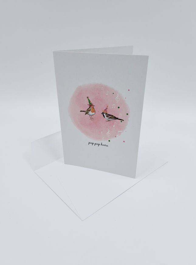 wenskaart vogels, piep piep hoera (F15229)