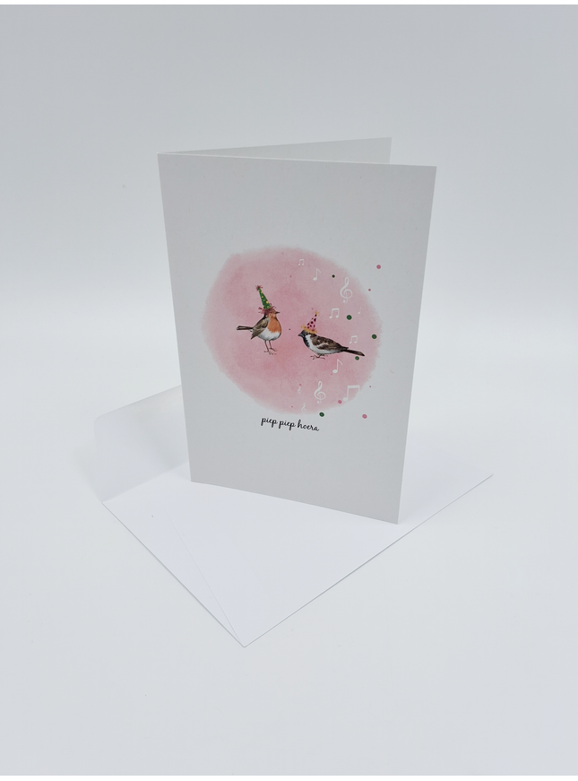 wenskaart vogels, piep piep hoera (F15229)