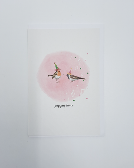 wenskaart vogels, piep piep hoera (F15229)