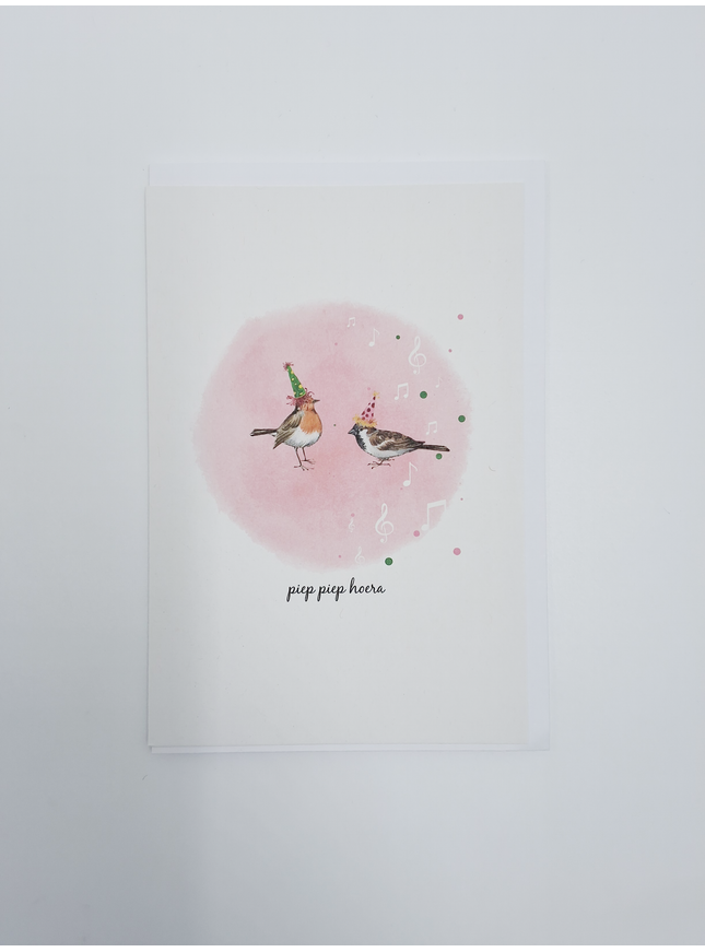 wenskaart vogels, piep piep hoera (F15229)