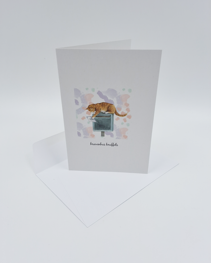 Wenskaart poes, brievenbus knuffels (F15231)
