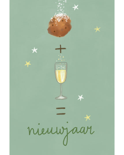 Christmas postcard oliebol and champagne (5x)