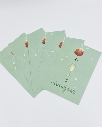 Christmas postcard oliebol and champagne (5x)
