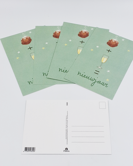 Christmas postcard oliebol and champagne (5x)