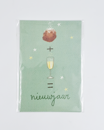 Christmas postcard oliebol and champagne (5x)