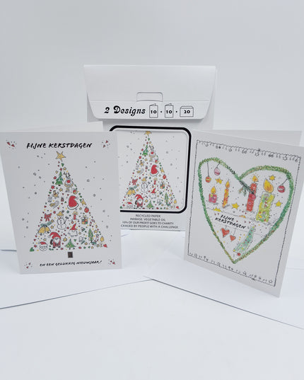 Kerstkaarten tasje 20x Kleurrijke kaarten (F13125 + F13126)