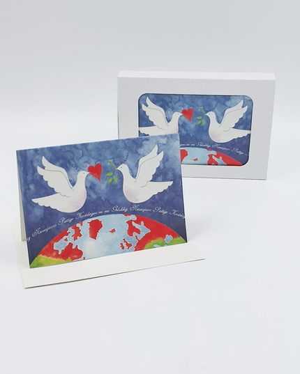 Christmas card box 10x 2 doves globe (F12888)