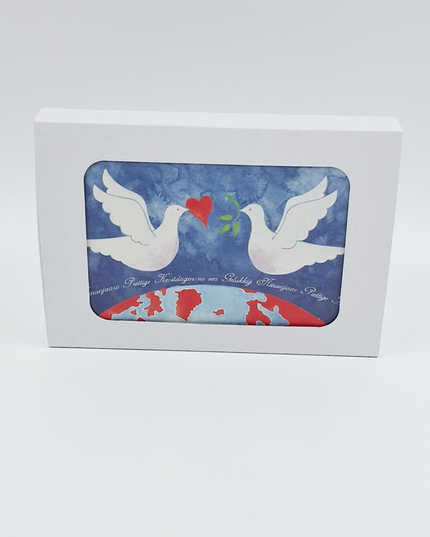 Christmas card box 10x 2 doves globe (F12888)