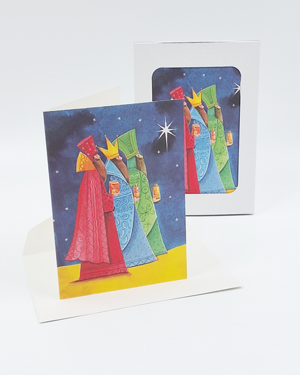 Christmas card box 10x Three Kings blue yellow (F12961)