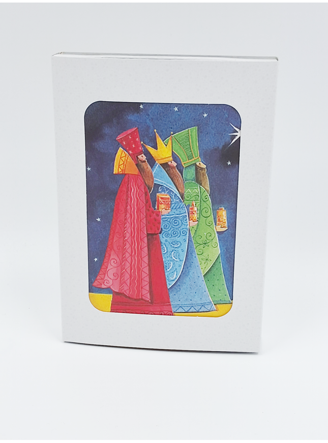 Kerstkaarten doosje 10x drie koningen blauw geel (F12961)