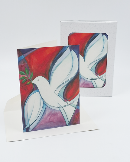 Christmas card box 10x Christmas dove white red (F12962)