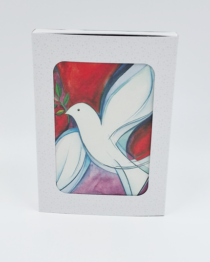 Christmas card box 10x Christmas dove white red (F12962)
