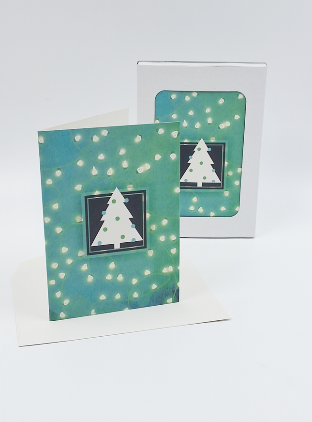 Kerstkaarten doosje 10x kerstboom groen (F12982)