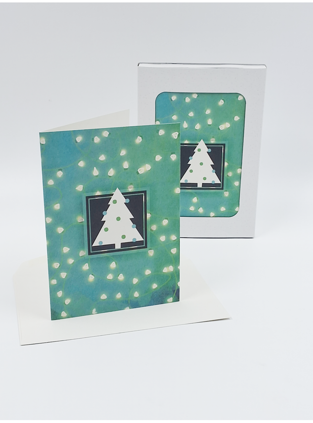 Kerstkaarten doosje 10x kerstboom groen (F12982)