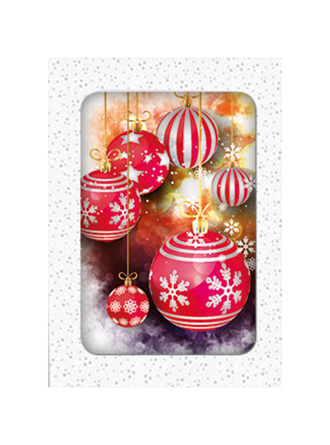 Kerstkaarten doosje 10x kerstballen rood (F13013)