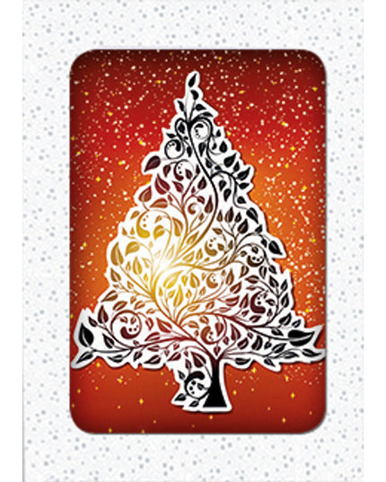 Christmas card box 10x Christmas tree red gold (F13015)