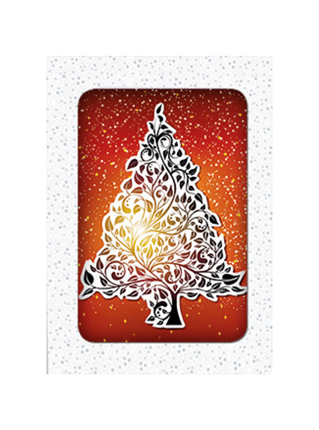 Kerstkaarten doosje 10x kerstboom rood goud (F13015)