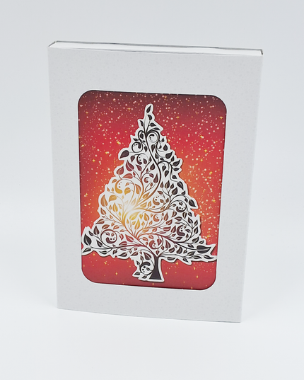 Christmas card box 10x Christmas tree red gold (F13015)