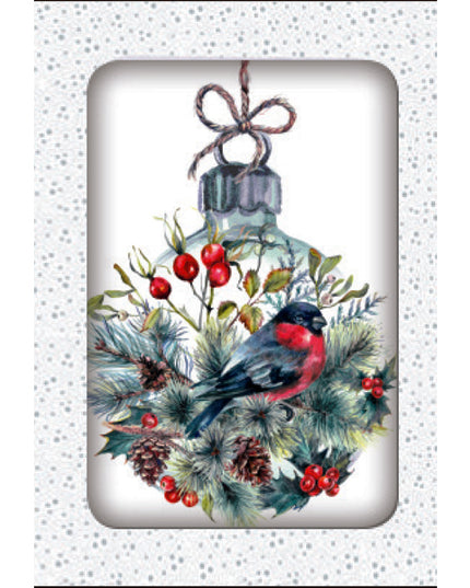 Christmas card box 10x Christmas ball with bird (F13037)