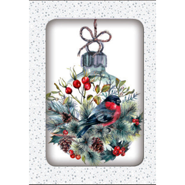 Kerstkaarten doosje 10x kerstbal met vogel (F13037)