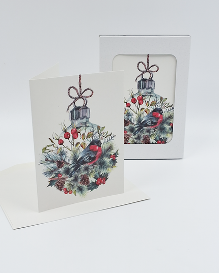 Christmas card box 10x Christmas ball with bird (F13037)