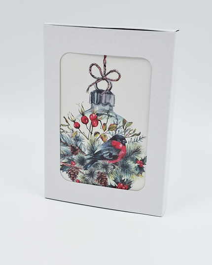 Christmas card box 10x Christmas ball with bird (F13037)