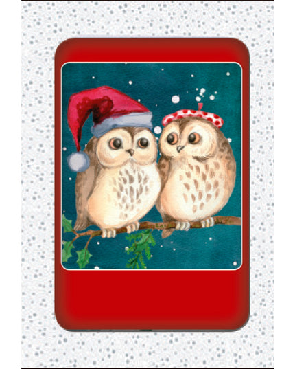 Christmas card box 10x two owls (F13039)