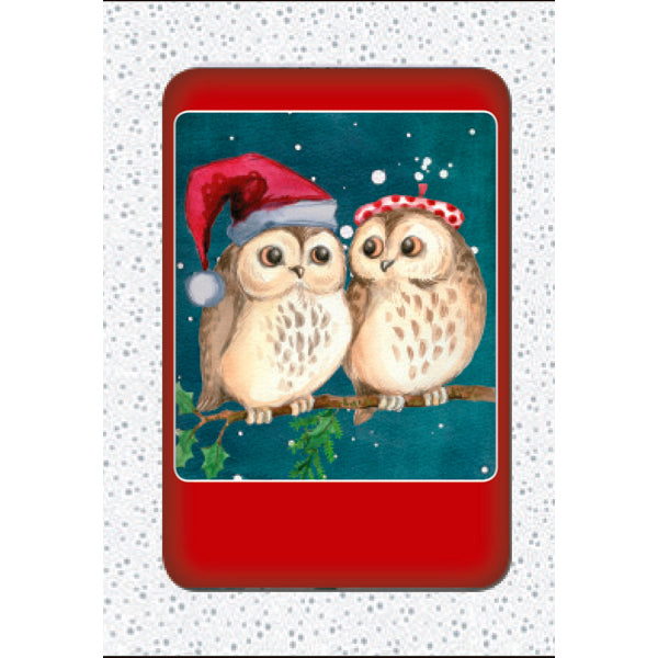 Kerstkaarten doosje 10x twee uilen (F13039)