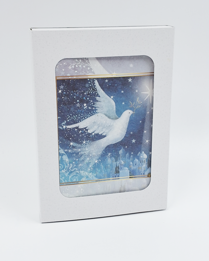 Christmas card box 10x dove with star F13040)