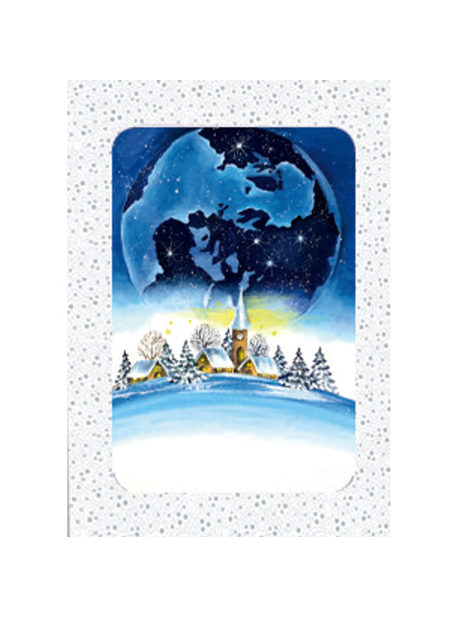 Kerstkaarten doosje 10x blauwe wereldbol (F13084)