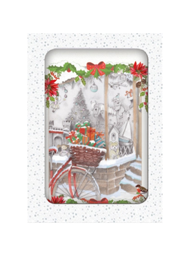 Kerstkaarten doosje 10x fiets met cadeaus (F13095)
