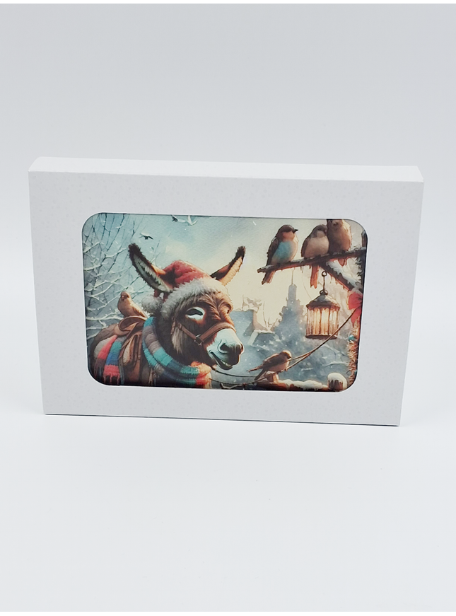 Kerstkaarten doosje 10x ezels (F13112)