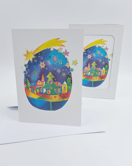 Kerstkaarten doosje 10x bol met ster (F13129)