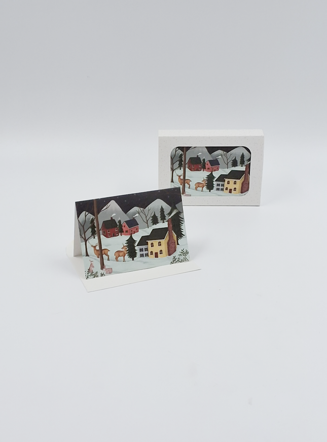 Kerstkaarten doosje 12x winterlandschap