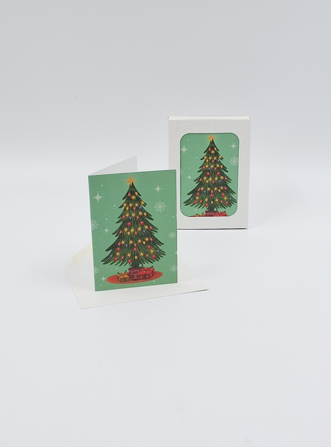 Kerstkaarten doosje 12x kerstboom groen