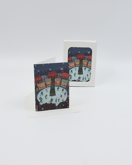 Christmas card box 12x skaters and tree